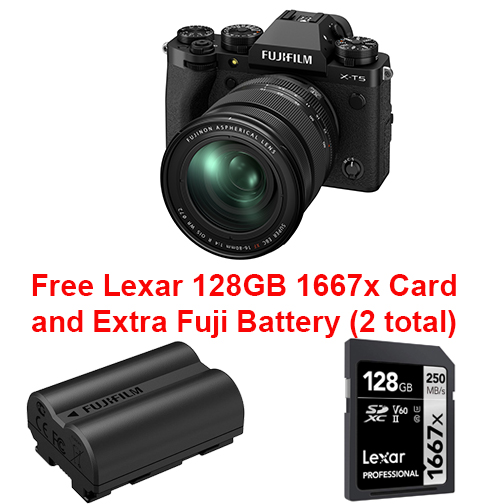 Fujifilm X-T5 Bundle XF16-80 f4 R OIS WR lens Blk + 128GB Card + NPW235. Fujifilm Canada Authorized.