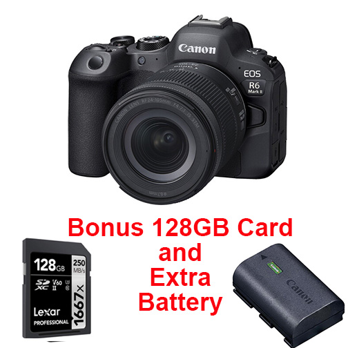 Canon EOS R6 Mark II RF 24-105mm f4-7.1 lens+ 128GB SD Card + Extra Battery. Canon Canada Authorized