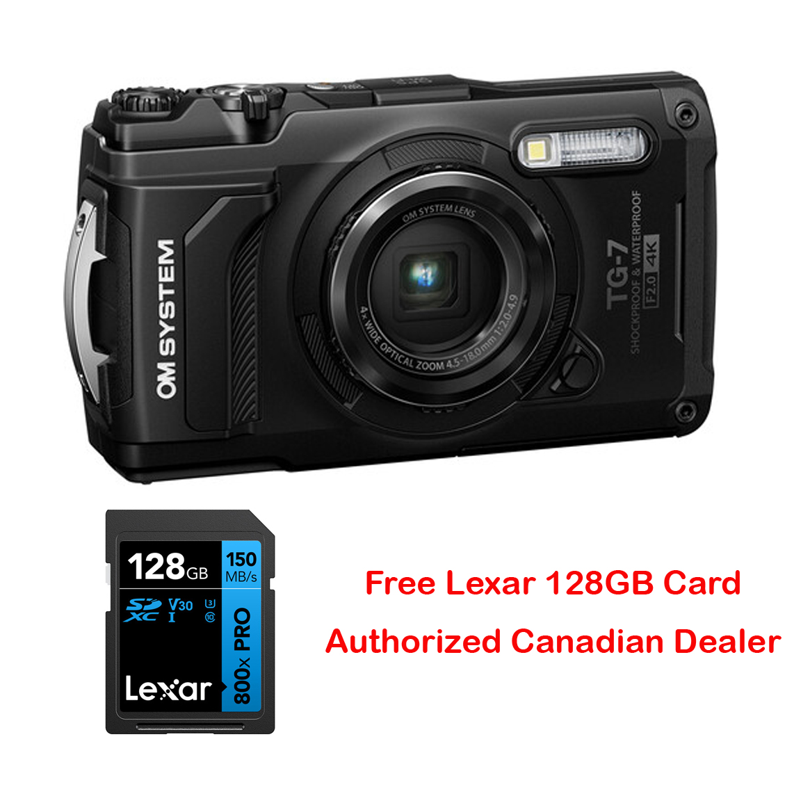 OM System TG-7 Black Tough Shockproof Waterproof Camera with BONUS 128GB Card