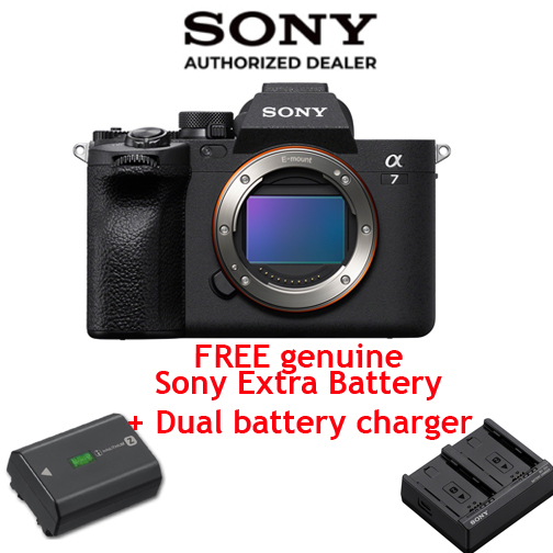 Sony a7IV Camera Body BONUS extra genuine NPFZ100 Battery, Dual Charger, Charging Block