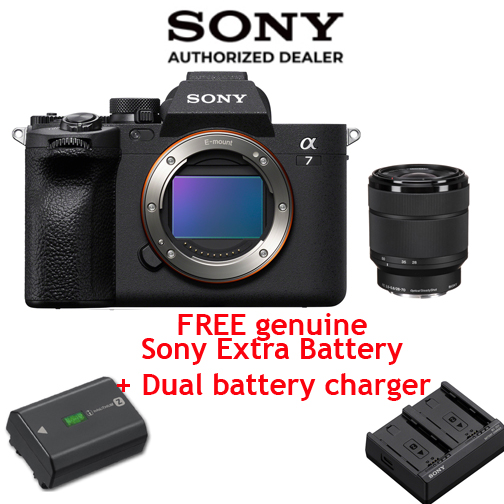 Sony a7IV Camera +28-70mm Lens + BONUS extra genuine NPFZ100 Battery, Dual Charger, Charging Block