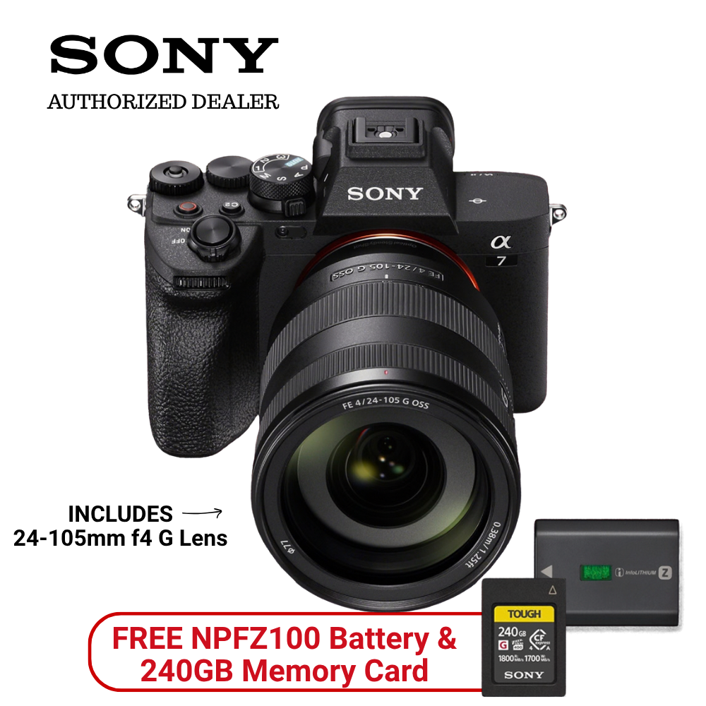 Sony a7V Camera + 24-105mm f4 G OSS Lens +  BONUS Sony 240GB Card + Extra NPFZ100 Battery